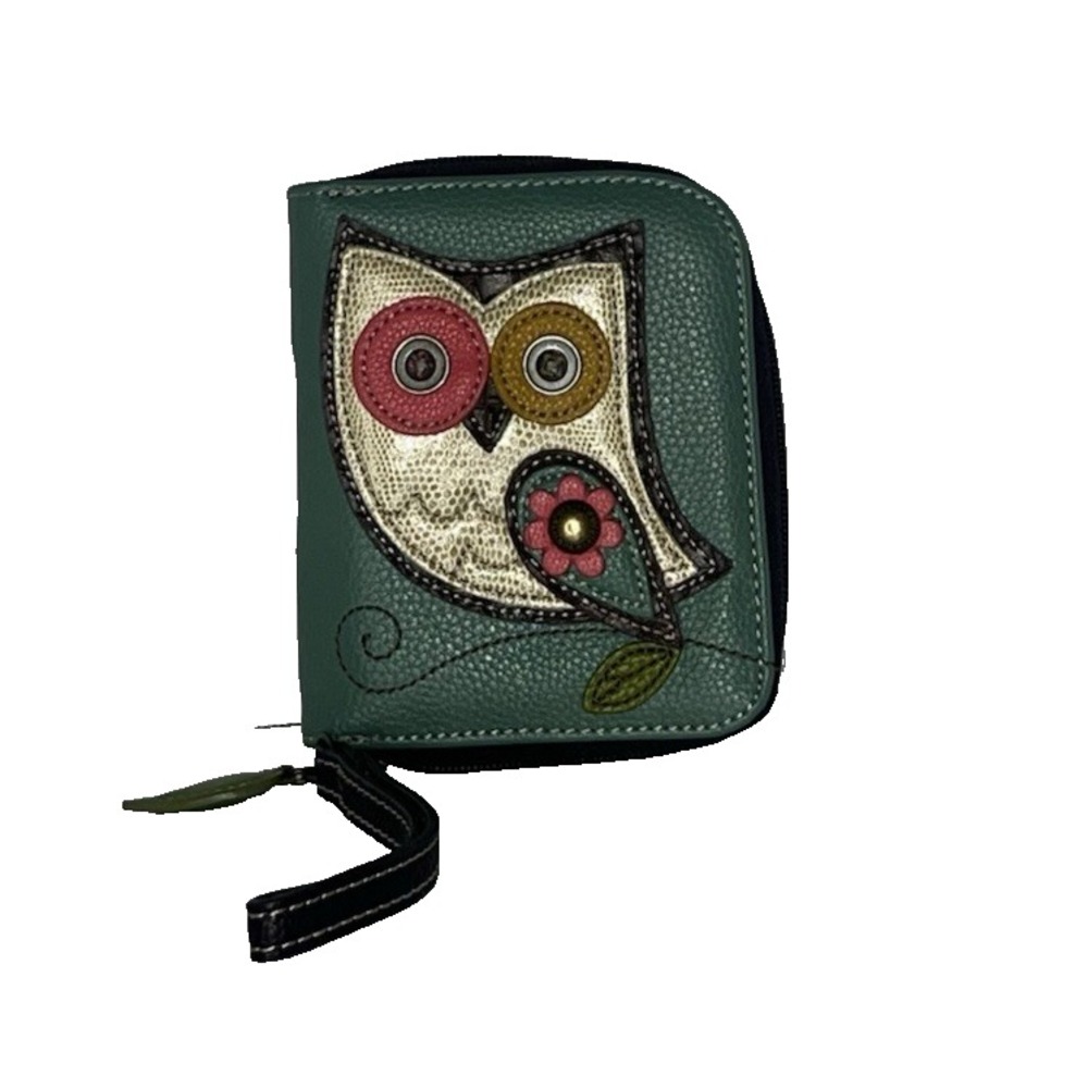 Chala Owl Teal Zip Around Wallet Wristlet Faux Leather Bird Theme Organizer - Picture 5 of 6